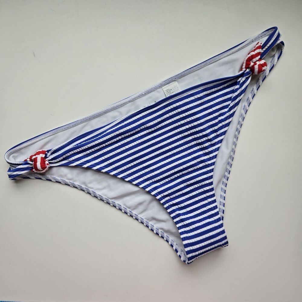 NWT Abercrombie & Fitch Size XL Seersucker Side-Knot Cheeky Bikini Bottoms Beach